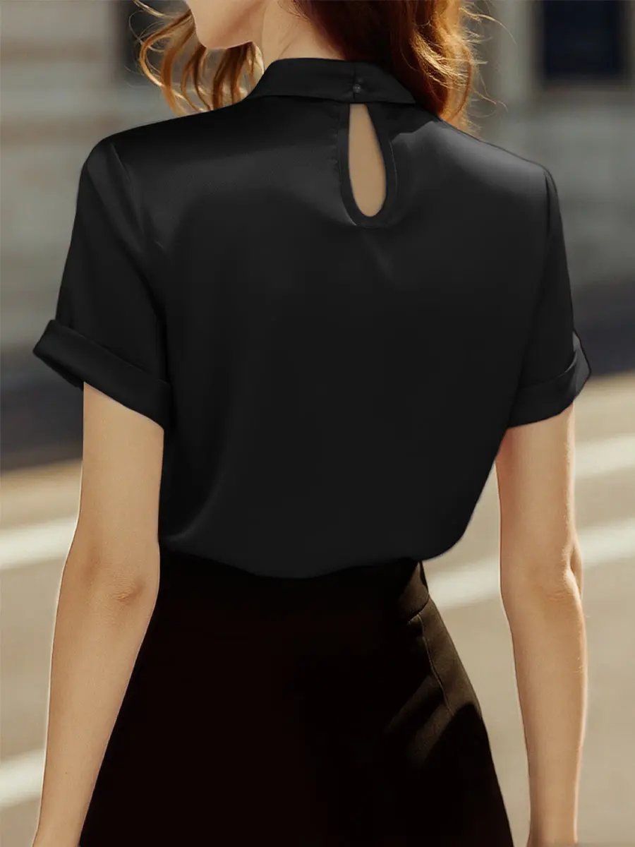 Sophisticated White Satin Keyhole Neckline - Blouse CASA LARO