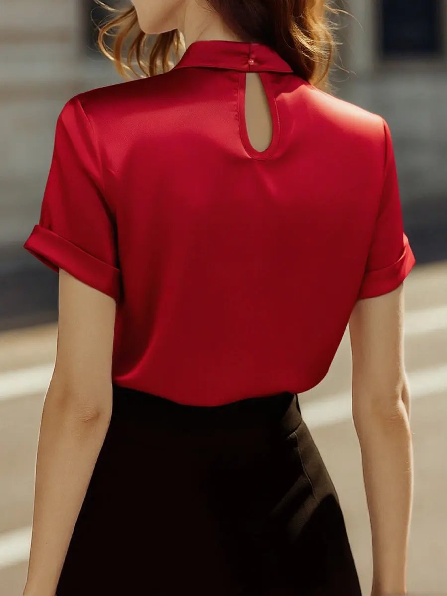 Sophisticated White Satin Keyhole Neckline - Blouse CASA LARO