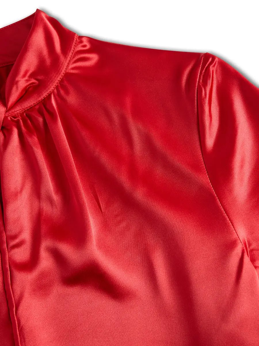 Sophisticated White Satin Keyhole Neckline - Blouse CASA LARO