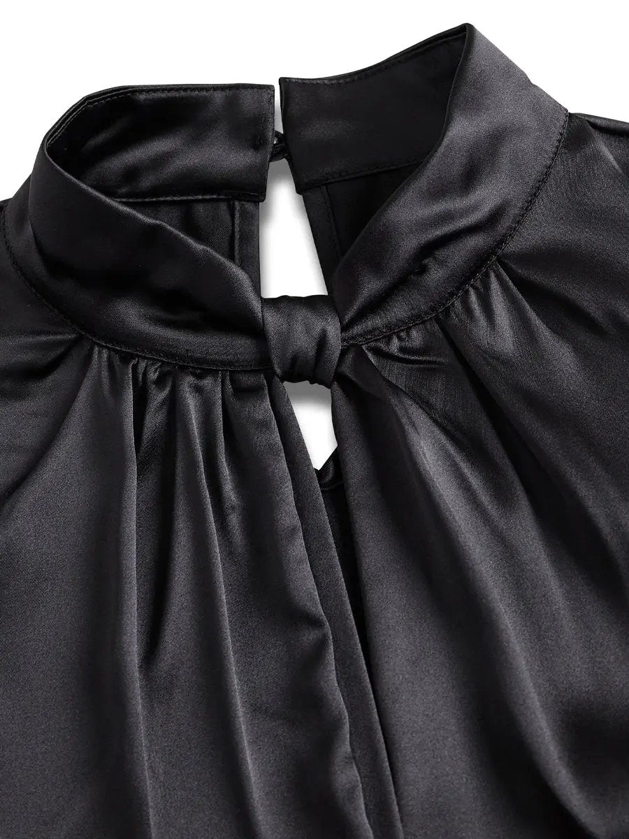 Sophisticated White Satin Keyhole Neckline - Blouse CASA LARO