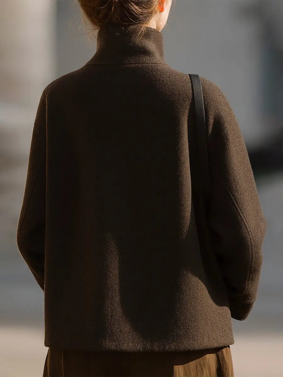 Tailored Minimalist Brown Wool Stand-Collar - Jacket CASA LARO