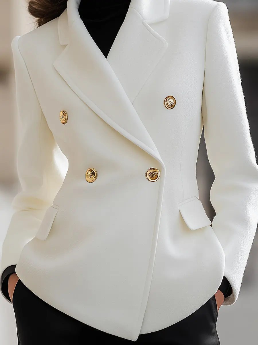 Tailored Wool-Blend Double-Breasted Gold-Button Blazer - Blazer CASA LARO