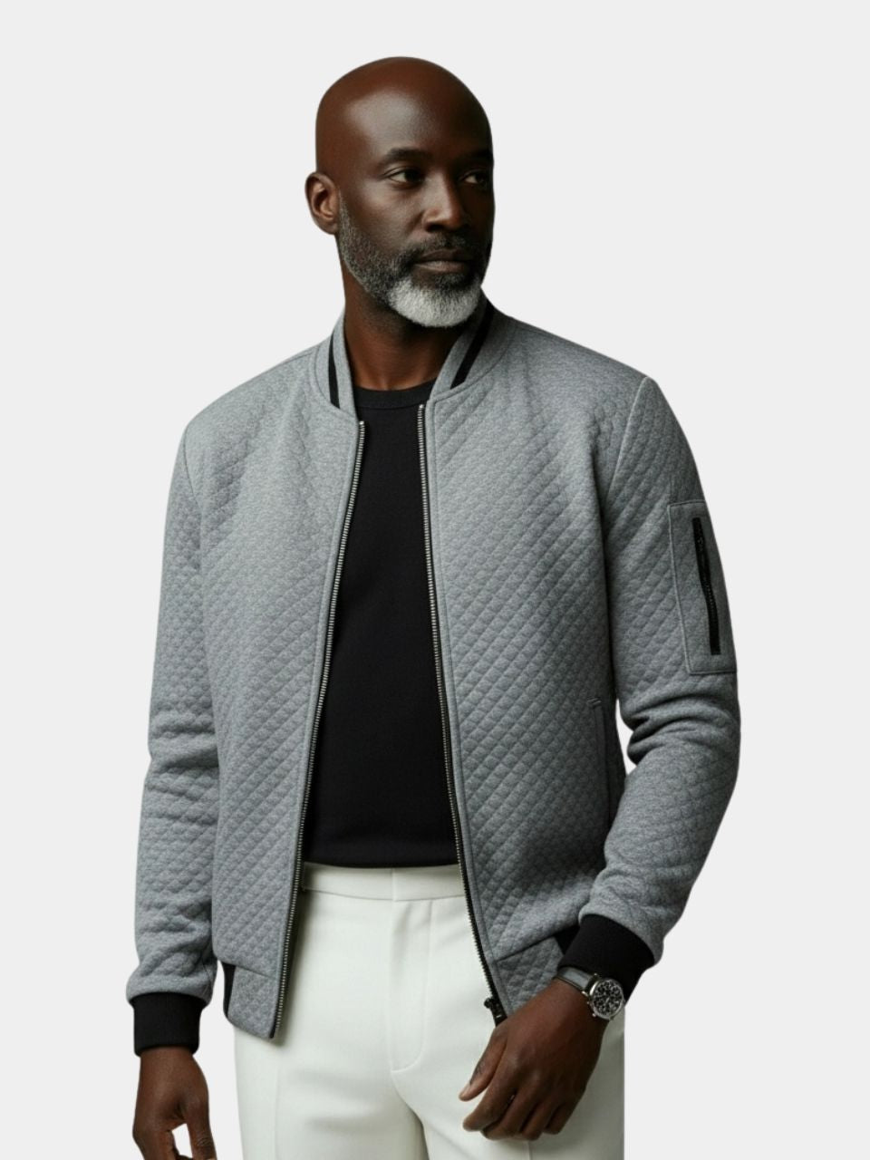 Textured Casual Bomber Jacket - Casa  Laro CASA LARO