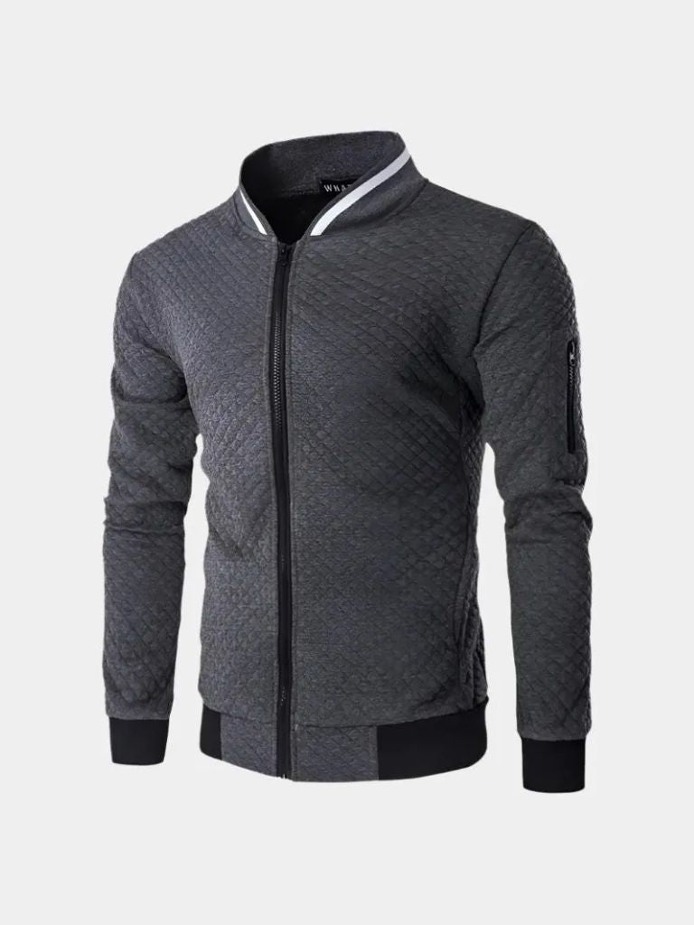 Textured Casual Bomber Jacket - Casa  Laro CASA LARO