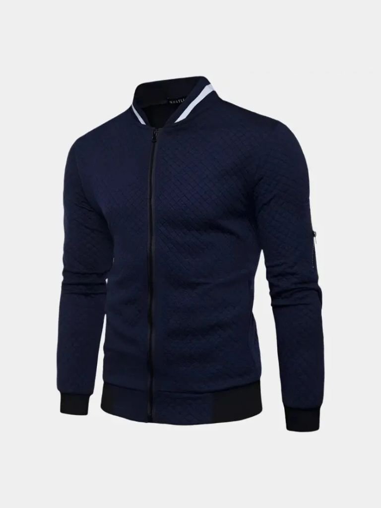 Textured Casual Bomber Jacket - Casa  Laro CASA LARO