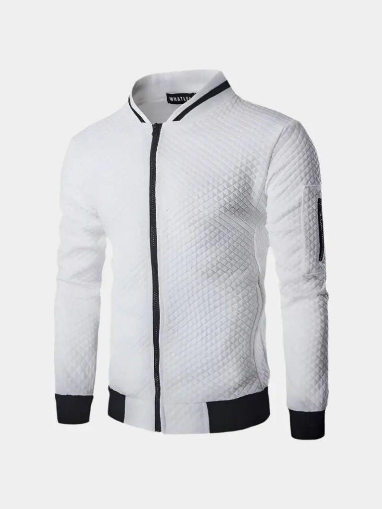 Textured Casual Bomber Jacket - Casa  Laro CASA LARO