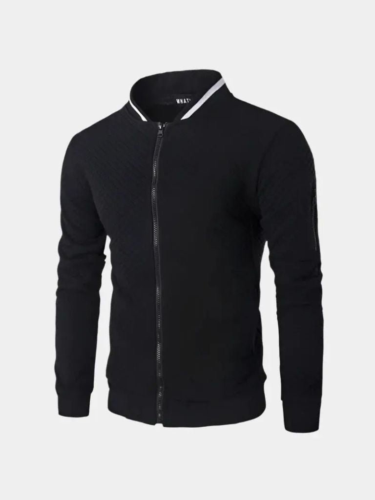 Textured Casual Bomber Jacket - Casa  Laro CASA LARO
