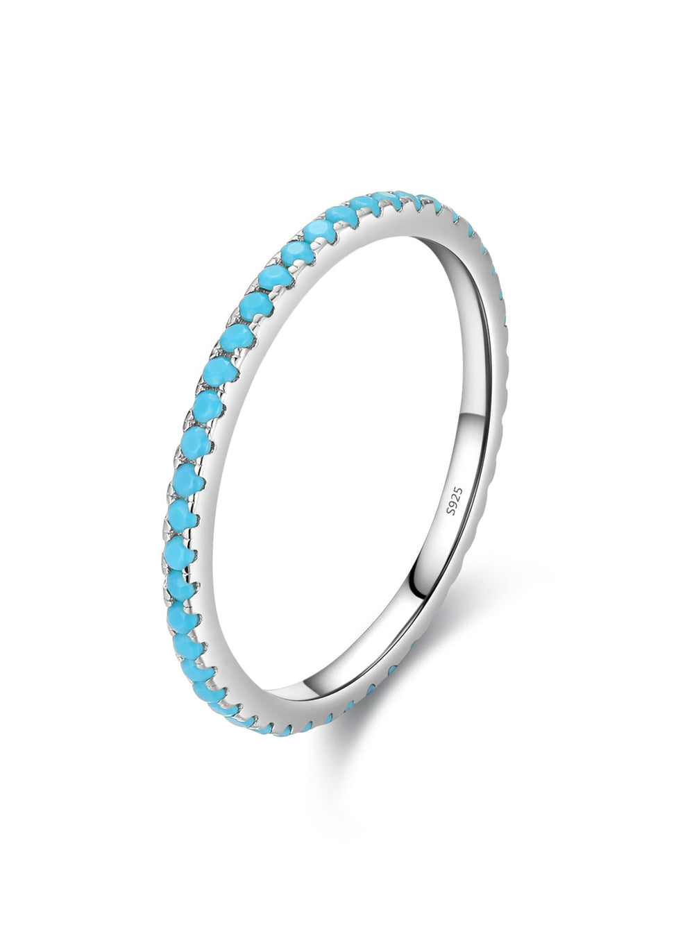 Eternity Turquoise Ring Stackable Wedding Band in Sterling Silver Shineofidamond