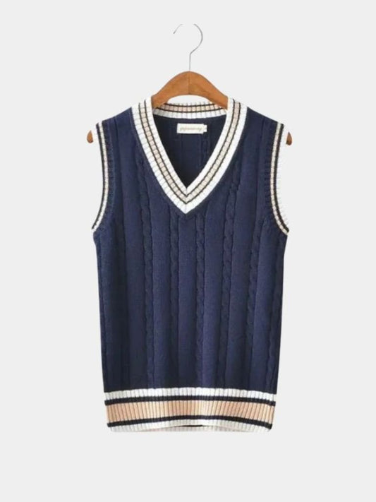 V Neck Elegant Knit Vest - Casa  Laro CASA LARO