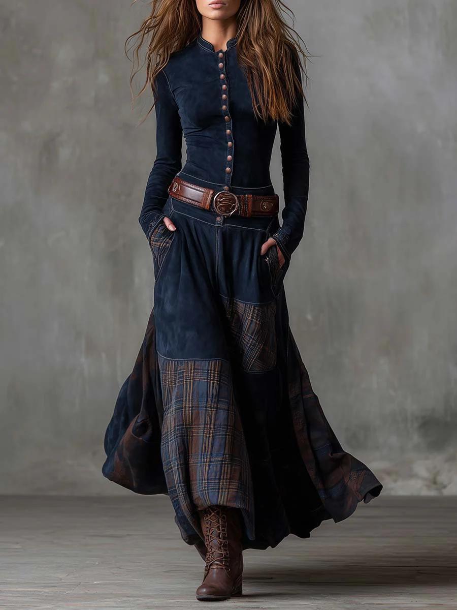 Leonora™ | Vintage Suede Check Dress (Includes Belt)