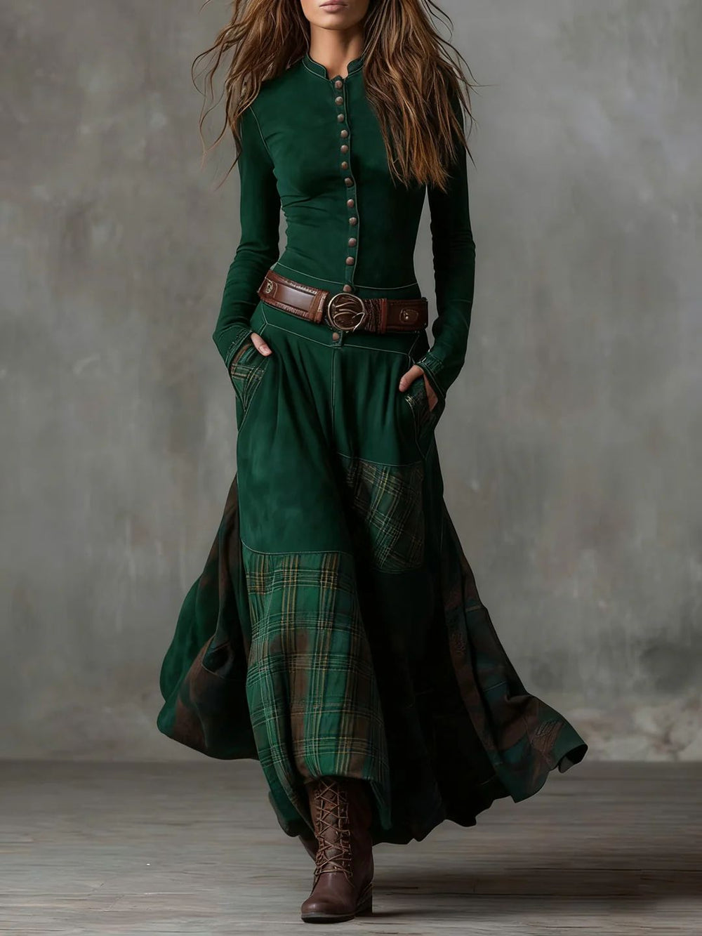 Leonora™ | Vintage Suede Check Dress (Includes Belt)