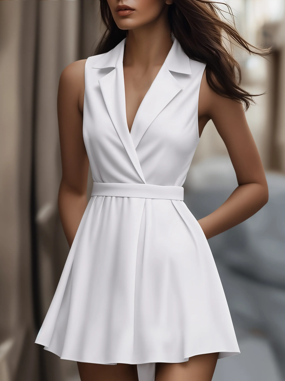 White Pleated Button-Front Shirt Dress - Mini Dress CASA LARO