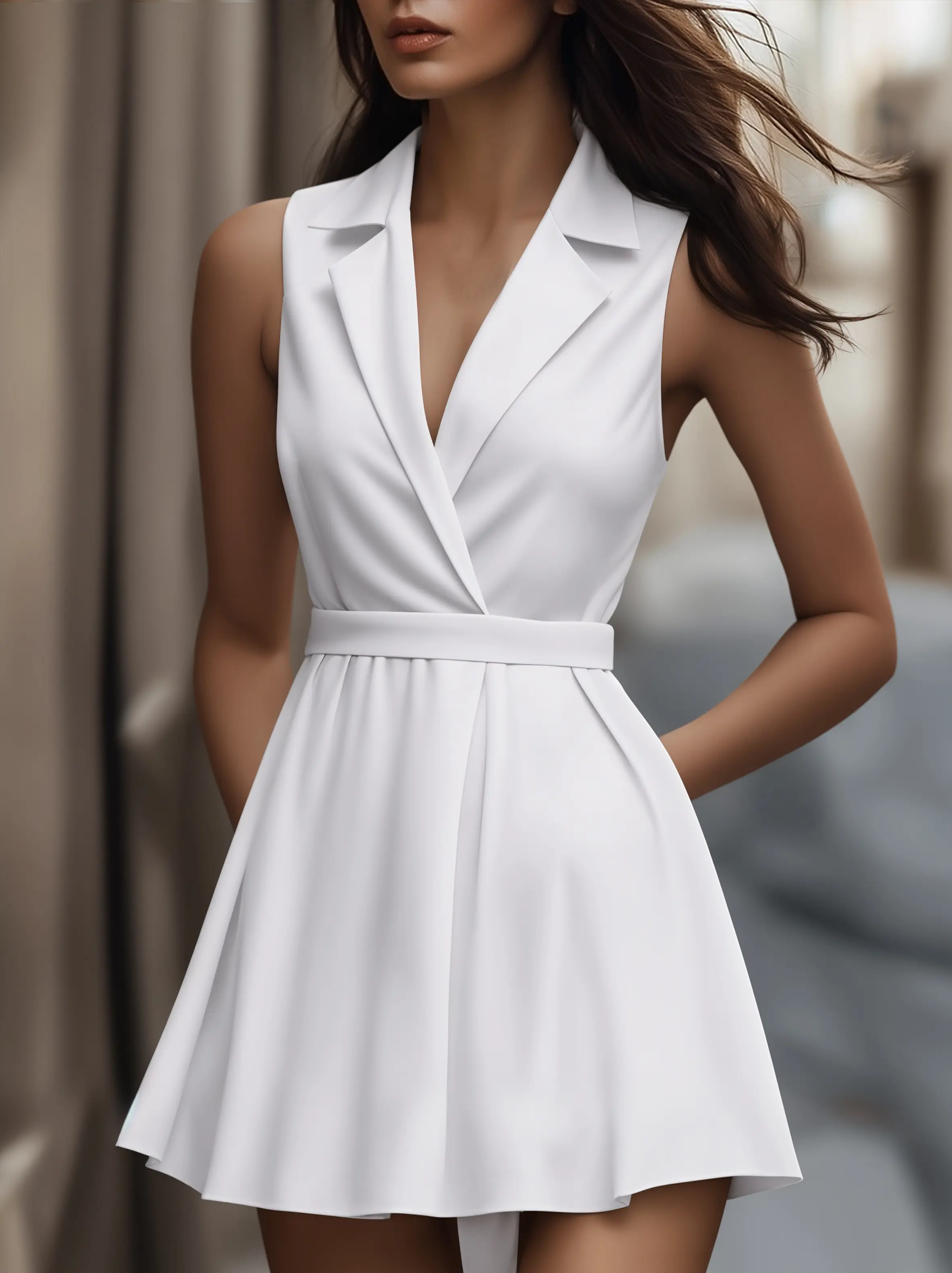 White Pleated Button-Front Shirt Dress - Mini Dress CASA LARO