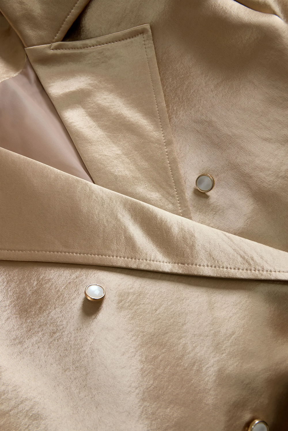 Women's Champagne Satin Tailored Trench, Timeless Elegance - Trench Coat CASA LARO