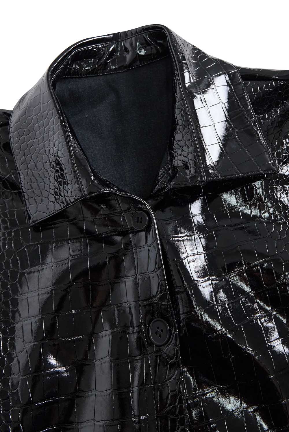 Women's Glossy Black Crocodile-Embossed Faux Leather Button-Down - Shirt CASA LARO