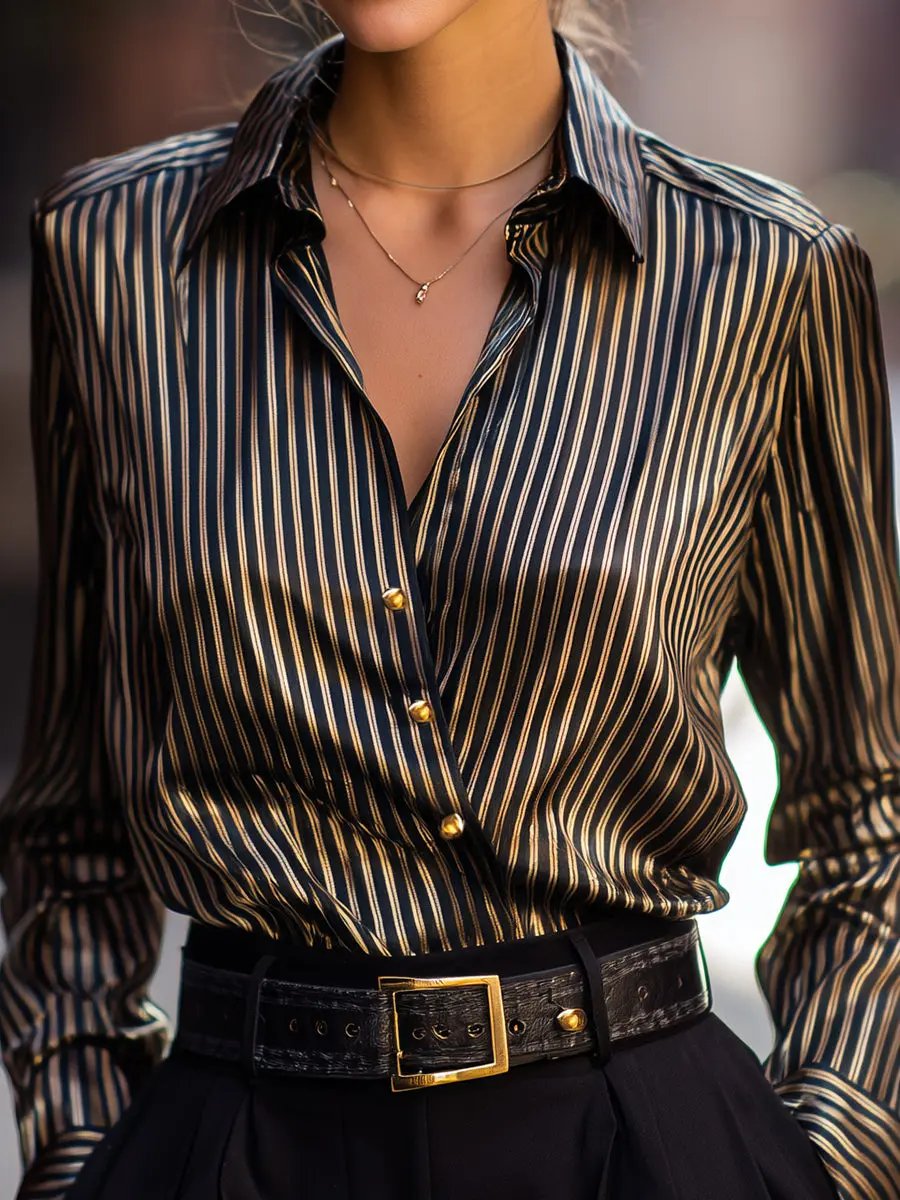 Women's Metallic-Stripe Satin - Blouse CASA LARO