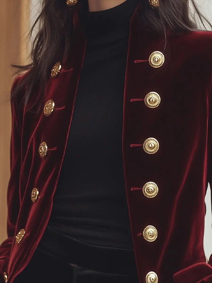 Women's Velvet Blazer with Gold Trim - Jacket CASA LARO