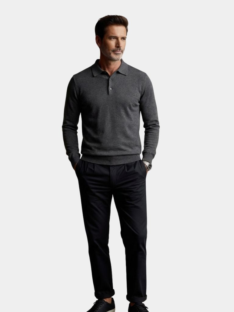 Wool Knit Button Up Polo Pullover - Casa  Laro CASA LARO