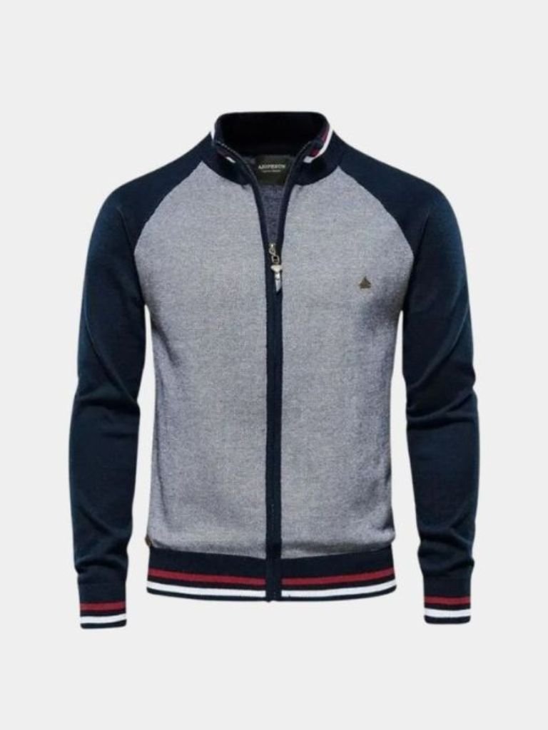 Zipper Color Block Standing Collar Cardigan Sweater - Casa  Laro CASA LARO