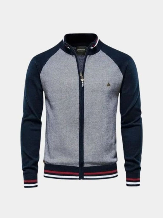 Zipper Color Block Standing Collar Cardigan Sweater - Casa  Laro CASA LARO