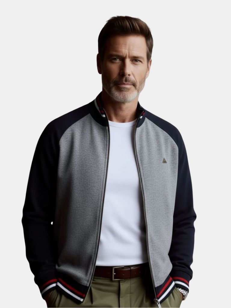 Zipper Color Block Standing Collar Cardigan Sweater - Casa  Laro CASA LARO