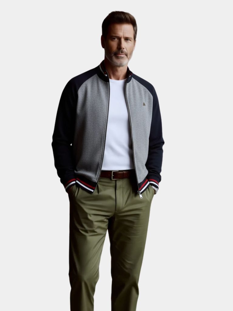Zipper Color Block Standing Collar Cardigan Sweater - Casa  Laro CASA LARO