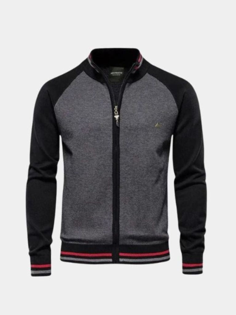 Zipper Color Block Standing Collar Cardigan Sweater - Casa  Laro CASA LARO
