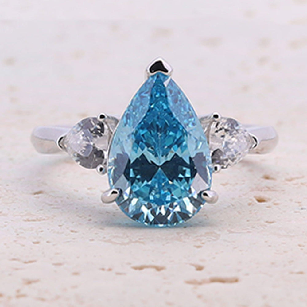 4.0ct Pear Cut Blue Gemstone Engagement ring with Eternity Band shine of diamond
