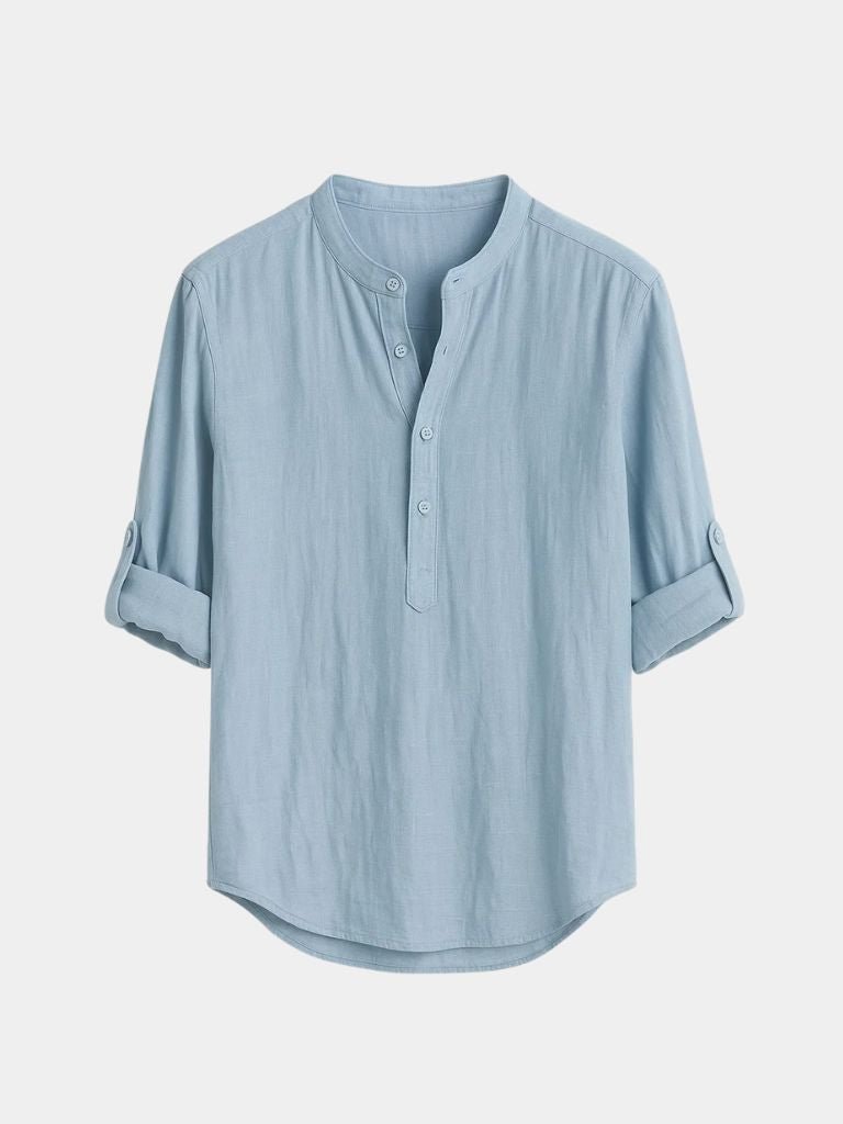 Casual Henley Neck Long Sleeve T-Shirt - Casa  Laro CASA LARO