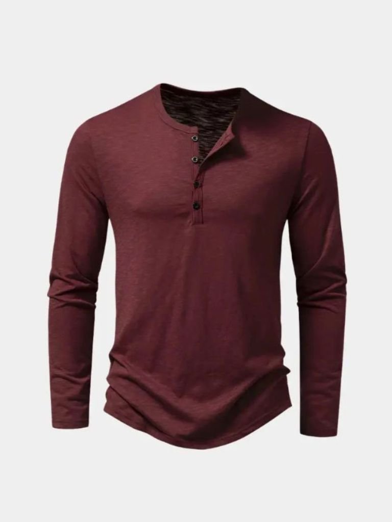 Henley Neck Long Sleeve T-Shirt - Casa  Laro CASA LARO
