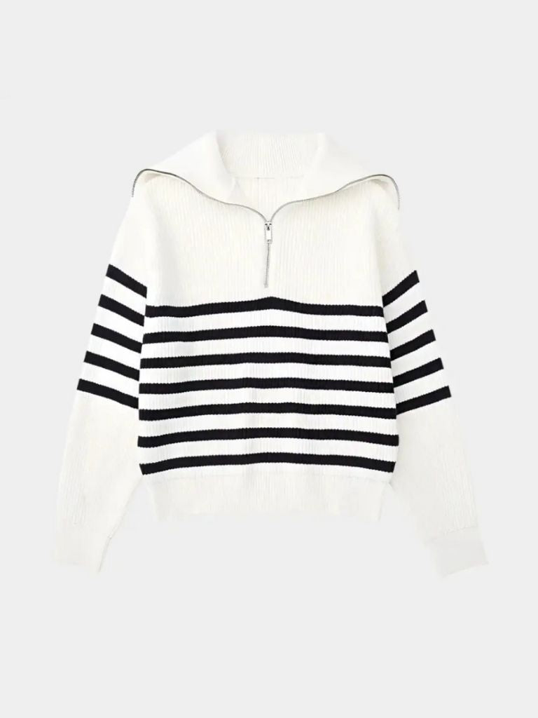 Casual Striped Zip Up Sweater - Casa  Laro CASA LARO