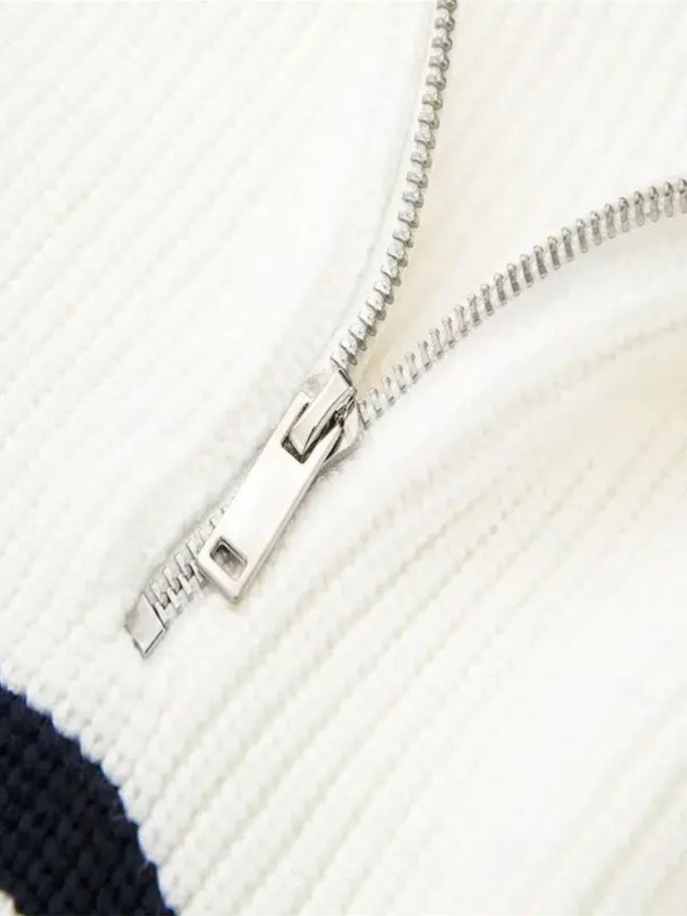 Casual Striped Zip Up Sweater - Casa  Laro CASA LARO