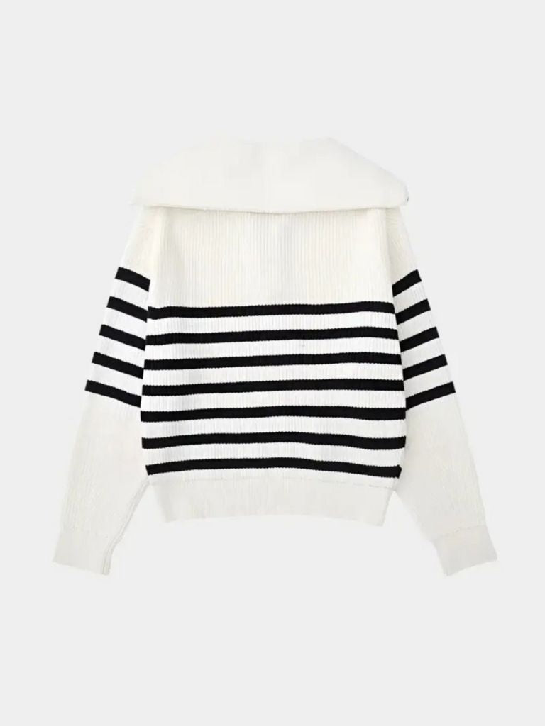 Casual Striped Zip Up Sweater - Casa  Laro CASA LARO