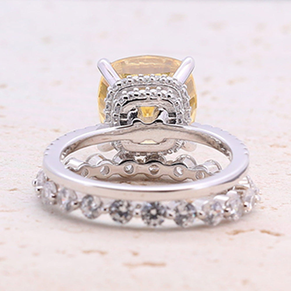5.0ct Cushion Cut Yellow Gemstone Sterling Silver Bridal Set shine of diamond