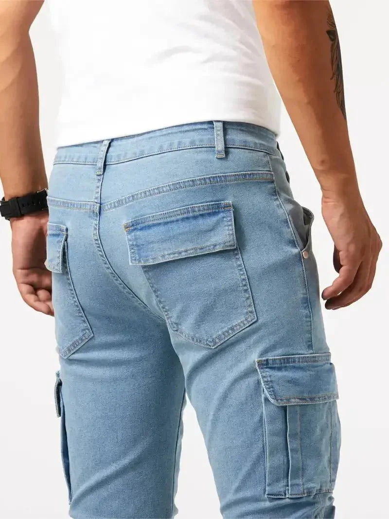 Denim Jeans Cargo Trousers - Casa  Laro CASA LARO