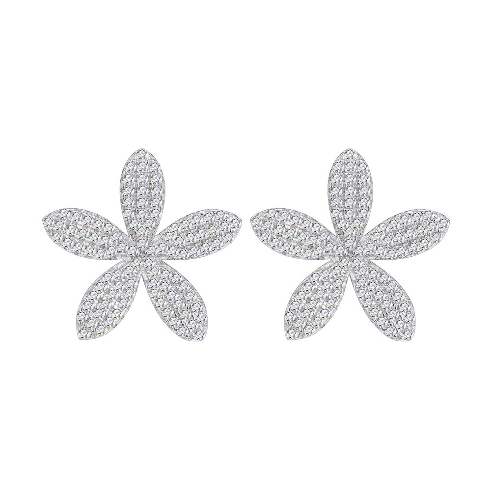 Pave Flower Stud Earrings in Sterling Silver Shineofdiamond