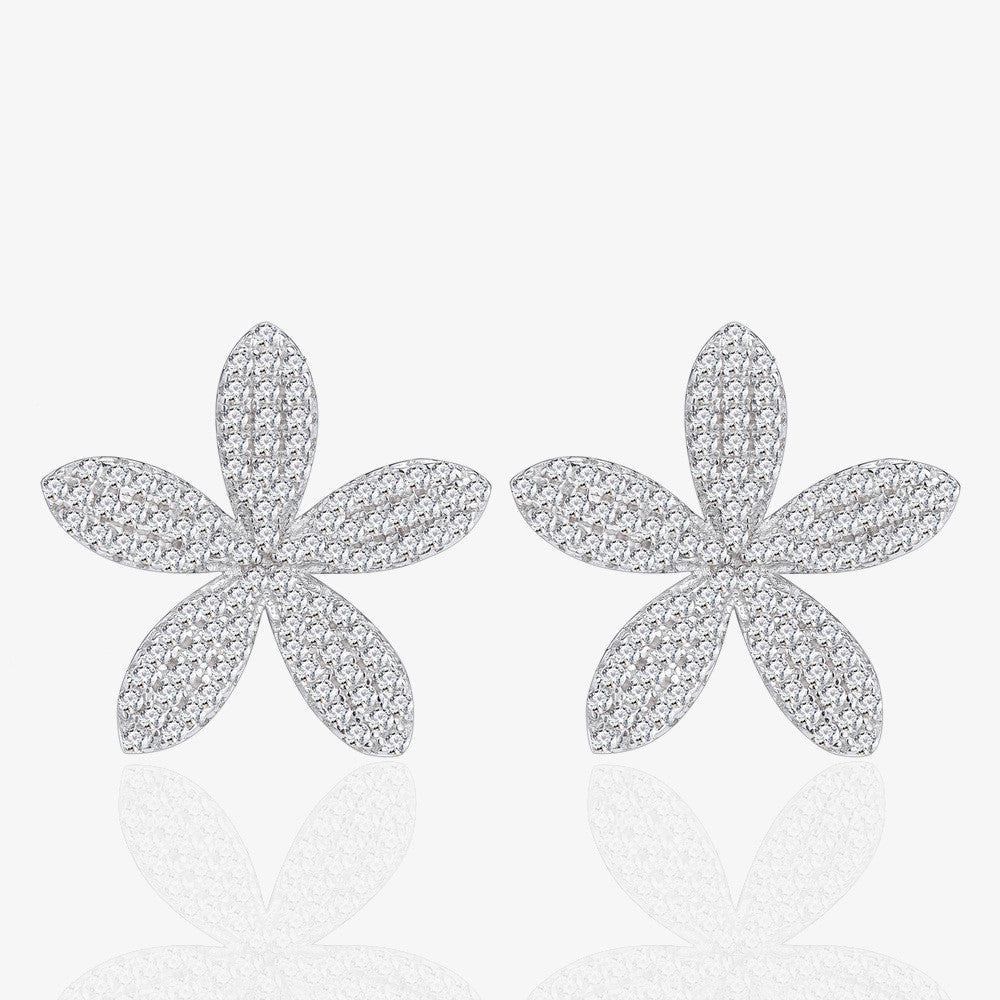 Pave Flower Stud Earrings in Sterling Silver Shineofdiamond