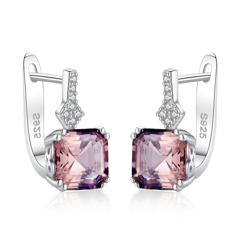 Asscher Cut Morganite Earrings in Sterling Silver Shineofdiamond