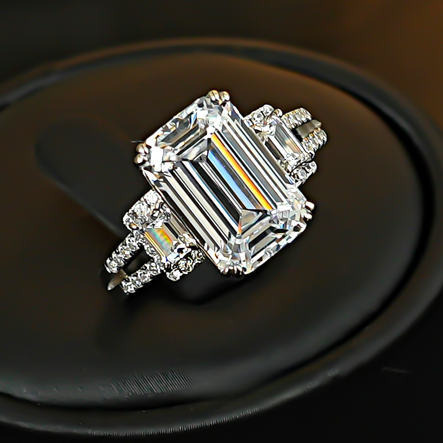 Emerald-Cut Three-Stone Engagement Ring in 925 Sterling Silver Shine of Diamond