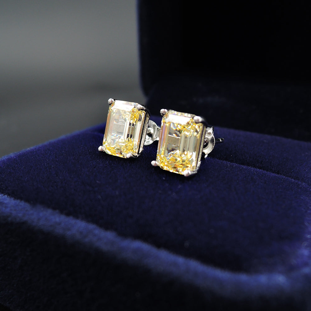 Emerald Cut Stud Earrings In Sterling Silver Shineofdiamond