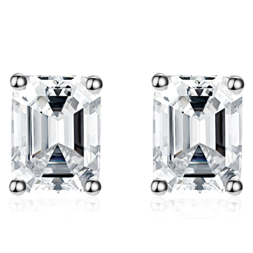 Emerald Cut Stud Earrings In Sterling Silver Shineofdiamond
