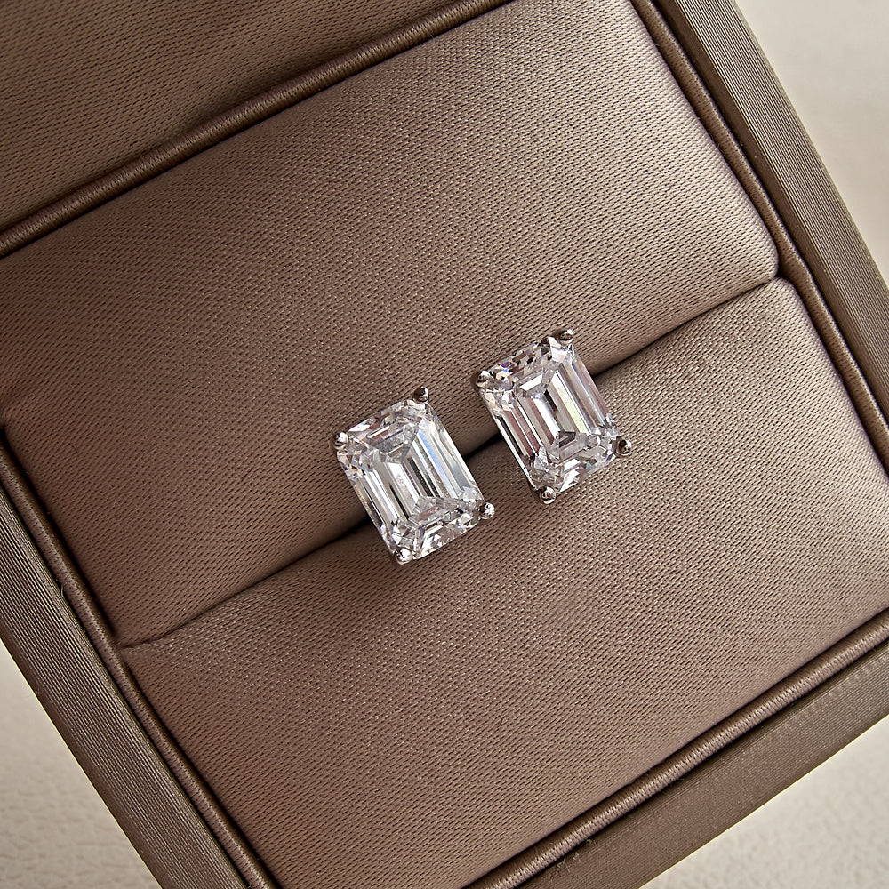 Emerald Cut Stud Earrings In Sterling Silver Shineofdiamond