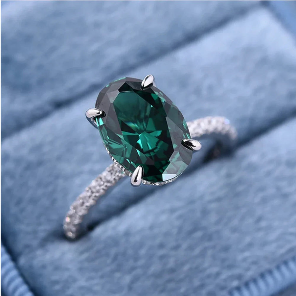Classic Oval Cut Solitaire Emerald Green Engagement Ring In Sterling Silver Shineofdiamond