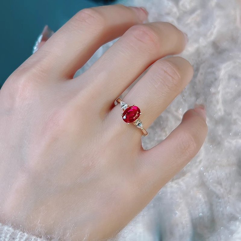 Classic Three-Stone 1.5ct Over Cut Ruby Red Engagement Ring Shine of Diamond