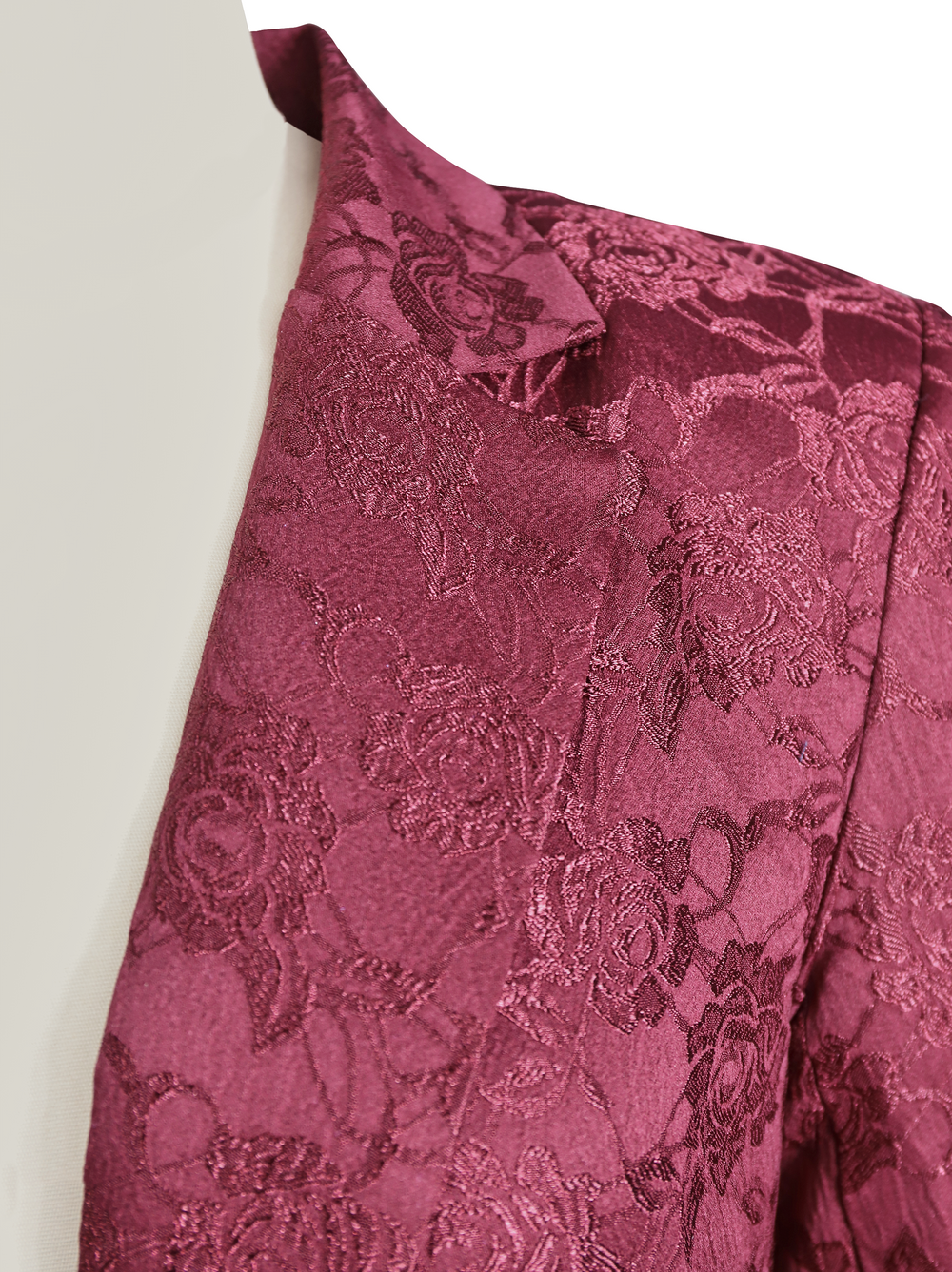 Burgundy Floral Jacquard Single-Breasted Blazer ZJ