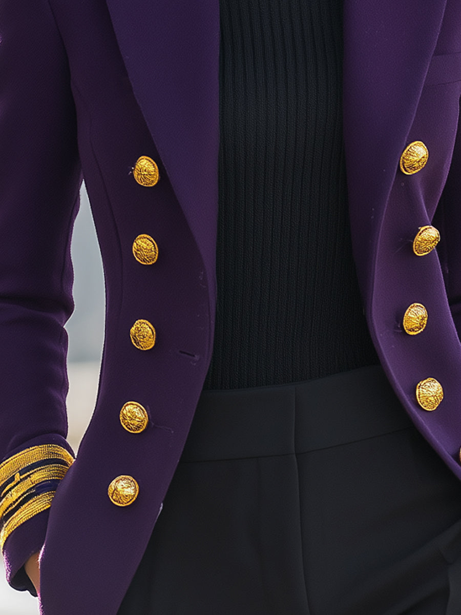 Purple Double-Breasted Military Blazer ZJ