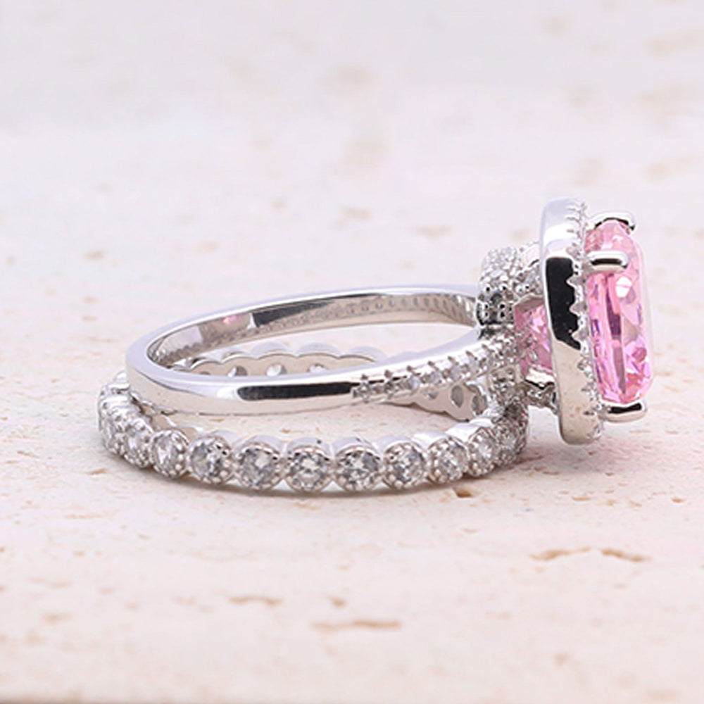 3.5ct Cushion Cut Halo Multi Color Sterling Silver Bridal Set shine of diamond