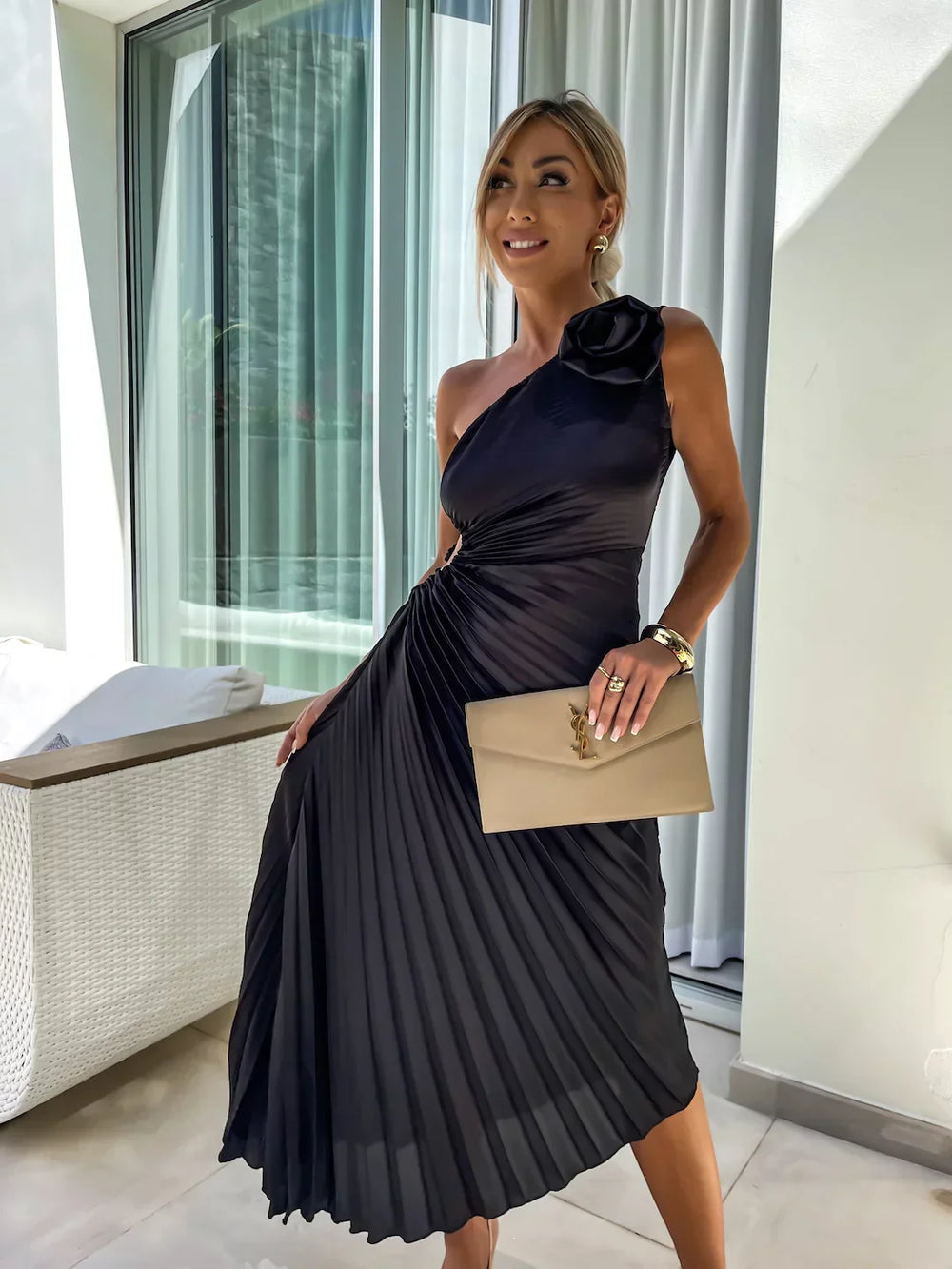 Eya™ | Elegant Floral One-Shoulder Maxi Dress