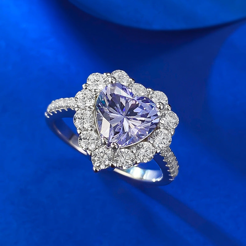 Gorgeous Purple Stone Heart Cut Engagement Ring In Sterling Silver shineofdiamond