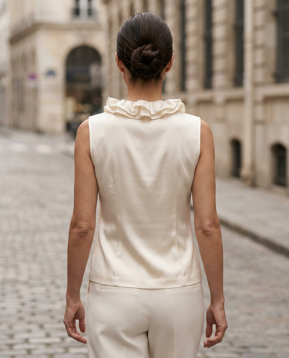 3D Rose Accent White Sleeveless Top - Blouse